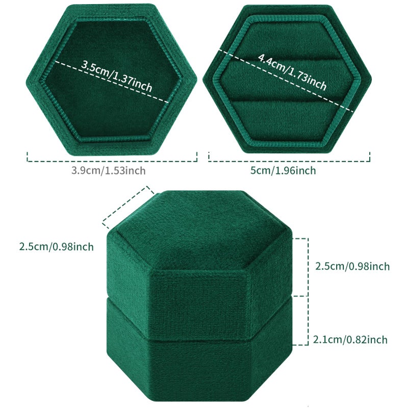 DesignSter Hexagon Velvet Ring Box - Premium Gorgeous Vintage Double Ring Display Holder with Detachable Lid Ring Bearer Box or Proposal, Engagement, Wedding, Ceremony ï¼ˆEmeraldï¼‰ - Image 4